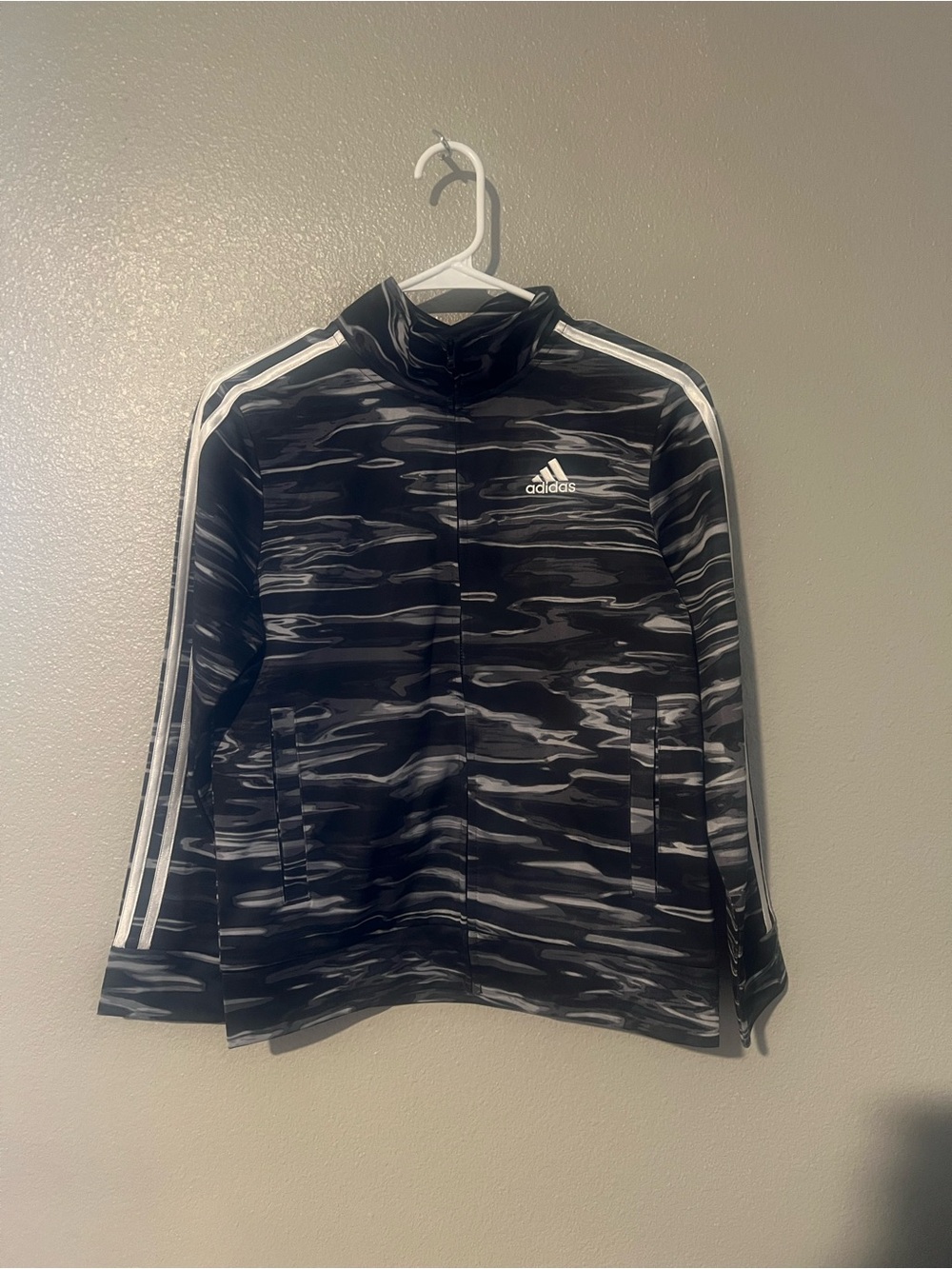 adidas Black & White Wave-Pattern Track Jacket